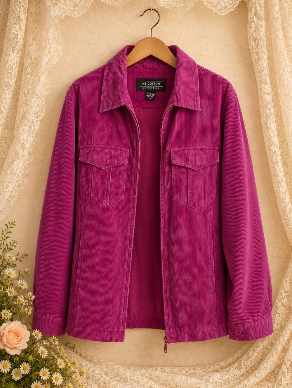 Women's Fuchsia Corduroy Utility Jacket